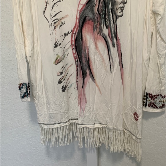 Double D Ranch Native American Graphic Fringe Hem Long Sleeve Shirt - Picture 3 of 10